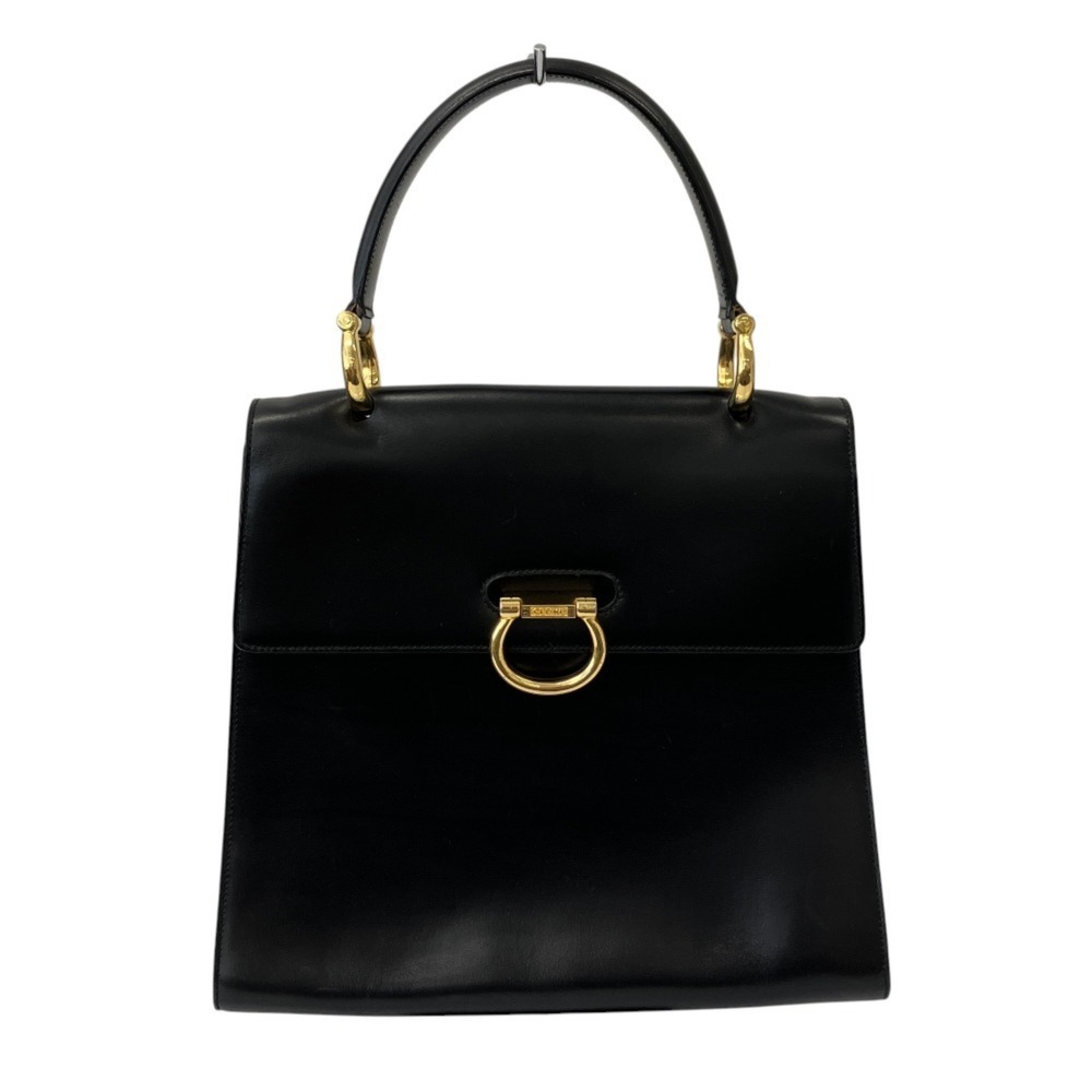 CELINE Celine Leather Handbag with Bit Hardware, Black Gold-Colored Women's